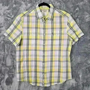 Munsingwear Penguin Shirt Mens L Yellow Gray Plaid button up Business Casual